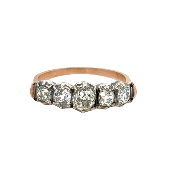 Victorian Diamond 1.50 Carat Five-Stone Gold and Silver Ring