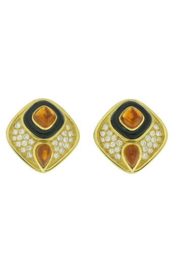 Marina B Diamond Citrine Onyx Gold Earrings