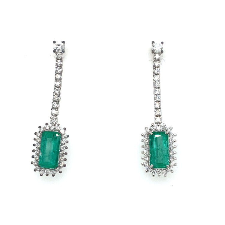 70s Colombian Emerald, Diamond Gold Earrings