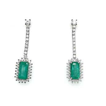 70s Colombian Emerald, Diamond Gold Earrings