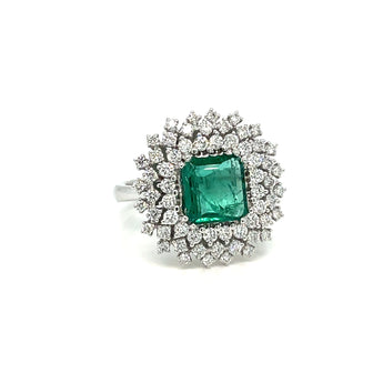 Vintage Colombian Emerald Diamond Gold Cluster Ring