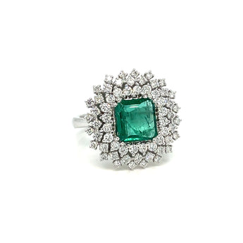Vintage Colombian Emerald Diamond Gold Cluster Ring