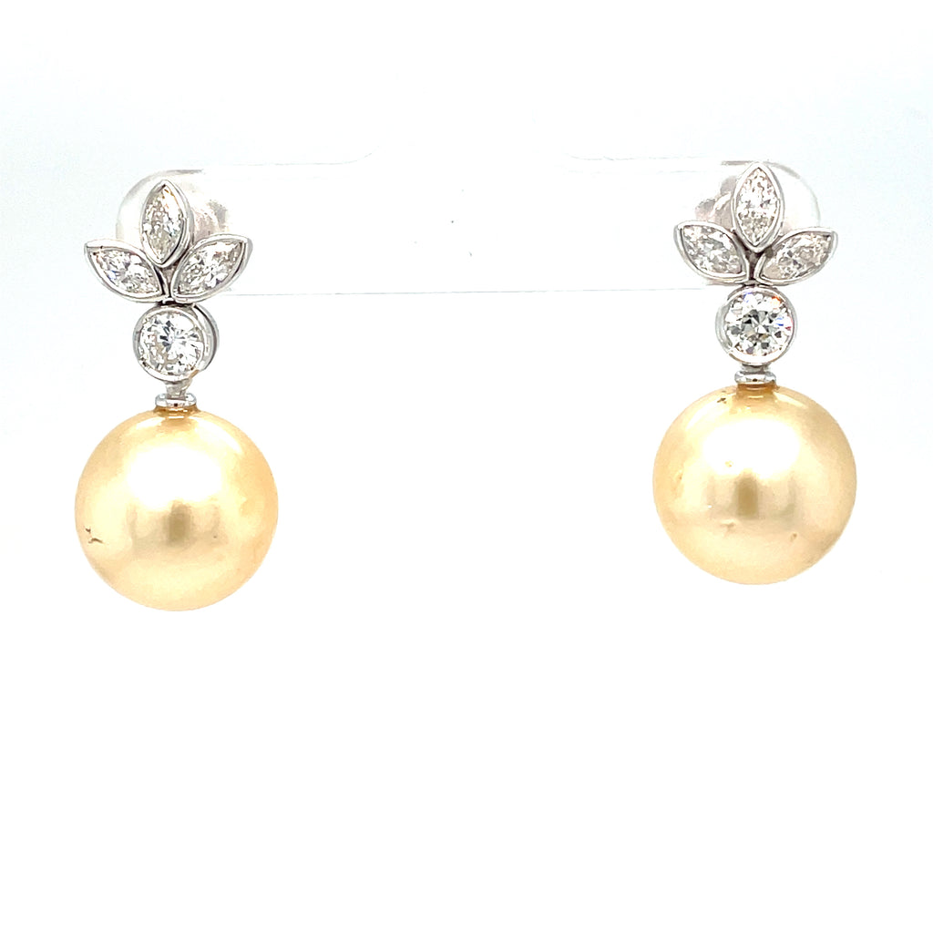 Estate Pearl Diamond Drop Earrings