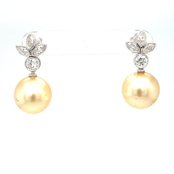 Estate Pearl Diamond Drop Earrings