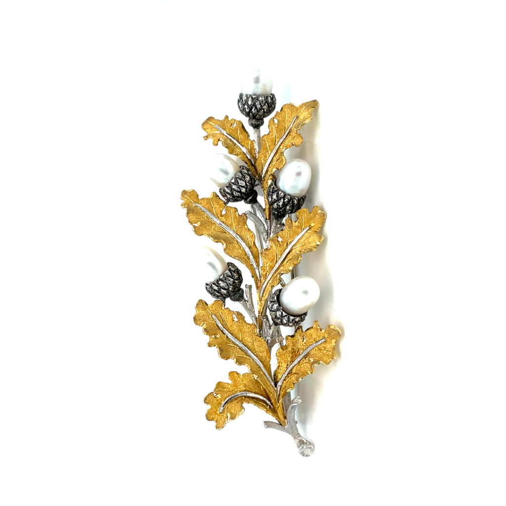 Mario Buccellati Pearls Floral Design Gold Brooch