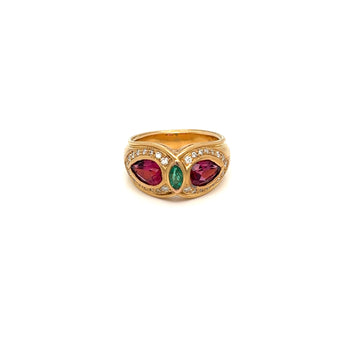 Bulgari Emerald Tourmaline Diamond Gold Band Ring