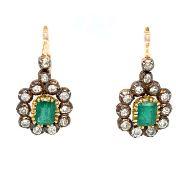 Victorian Certificate Emerald Diamond Gold Drop Earrings, 1900