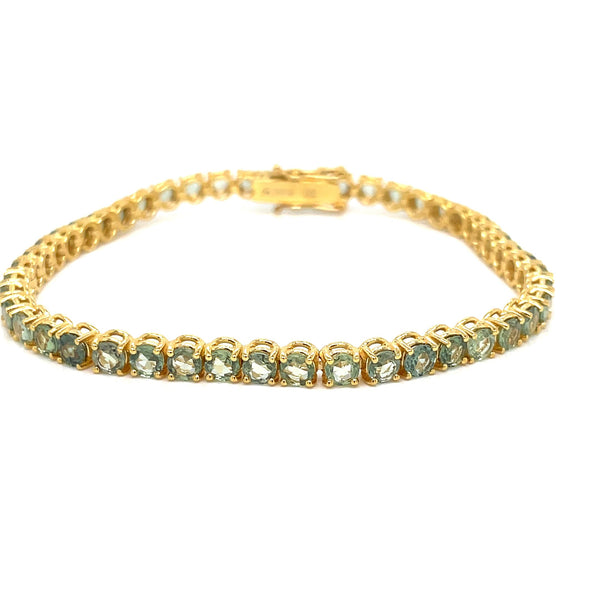 10 Carat Natural Green Sapphire Yellow Gold Tennis Bracelet