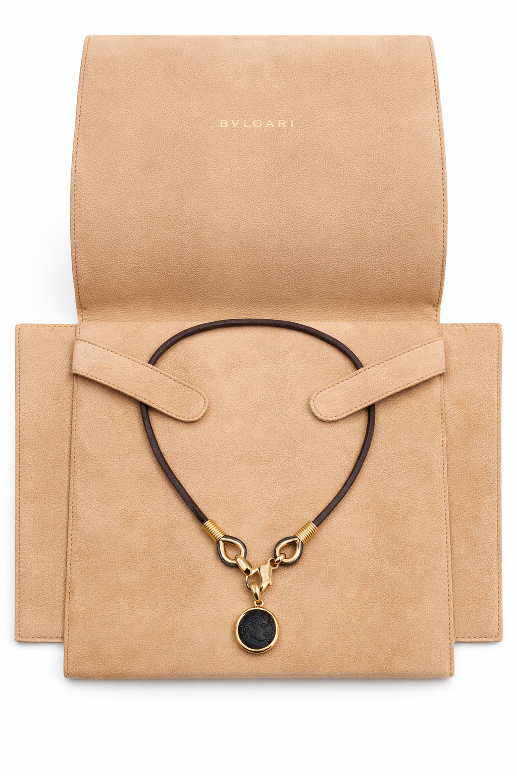 Bulgari Monete Imperial Roman Bronze Coin Leather & Yellow Gold Pendant Necklace