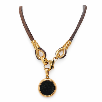 Bulgari Monete Imperial Roman Bronze Coin Leather & Yellow Gold Pendant Necklace