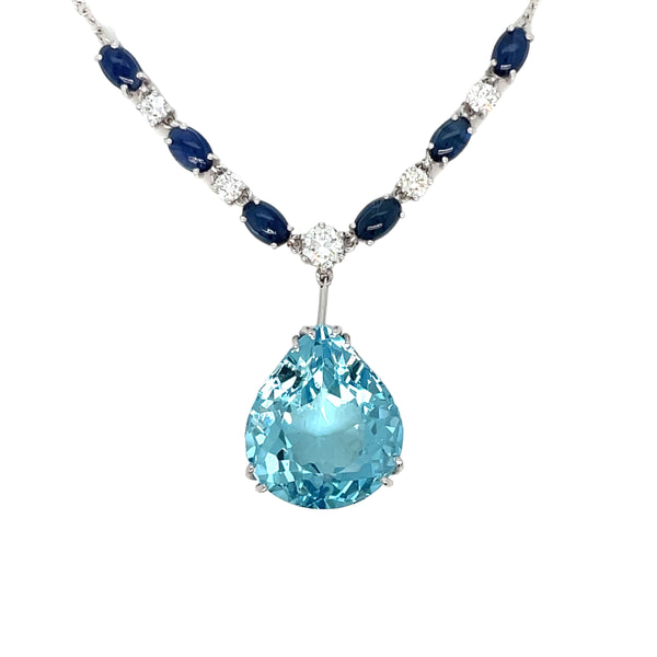 Vintage 12 Carat Aquamarine Diamond Sapphire Pendant Necklace