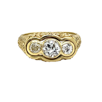 Antique Three Stones  Engraved Ring