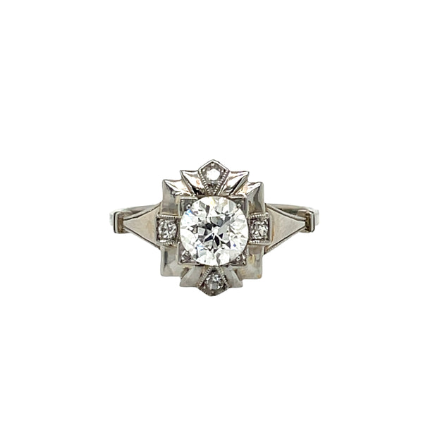 Art Deco Diamond Plaque Filigree Engagement Ring