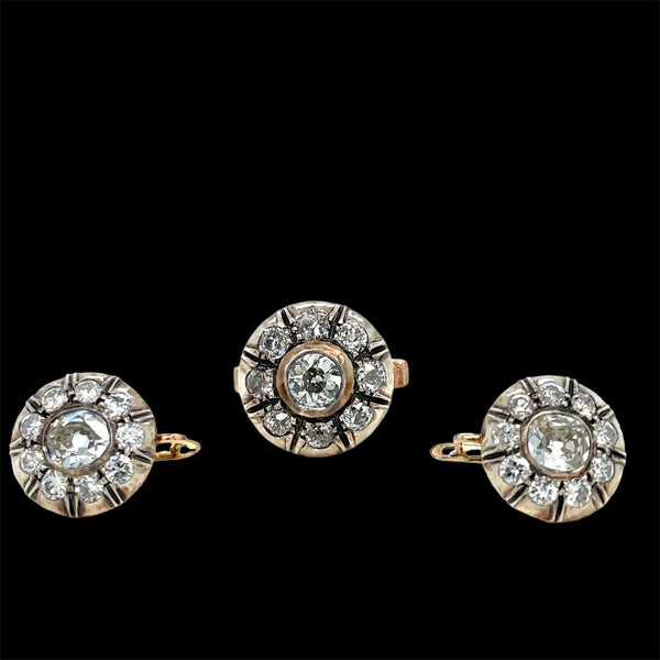 Victorian Diamond Gold and Silver Ring and Earrings Set