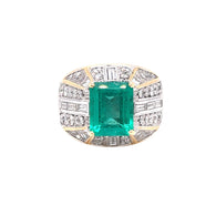 Retro Certified Colombian Emerald Diamond Cocktail Gold Ring