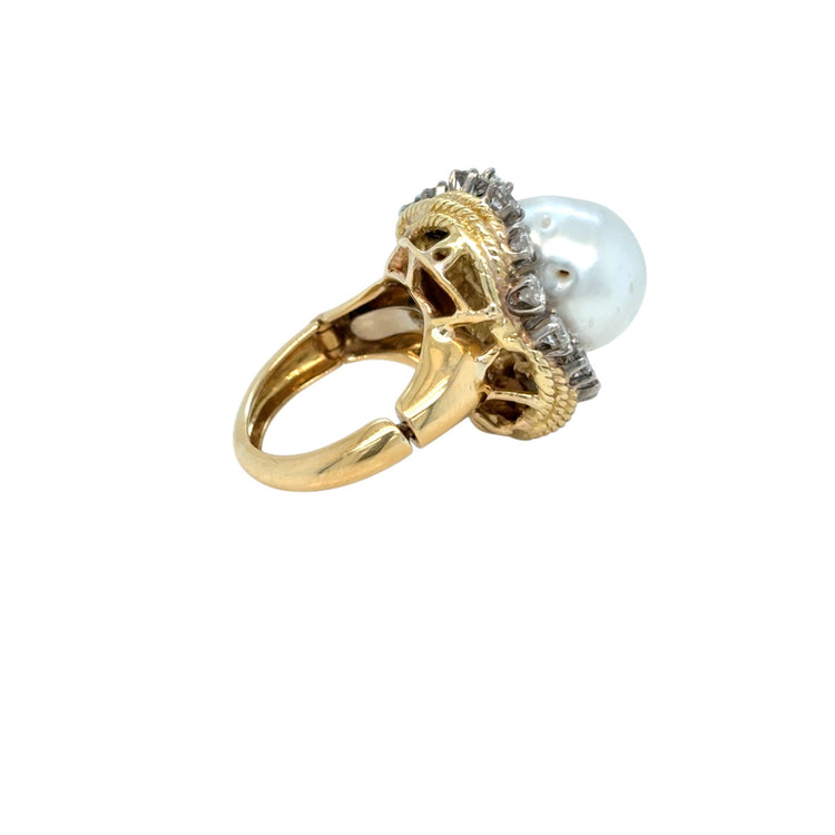 David Webb Yellow Gold South Sea Pearl  Diamond Turban Ring