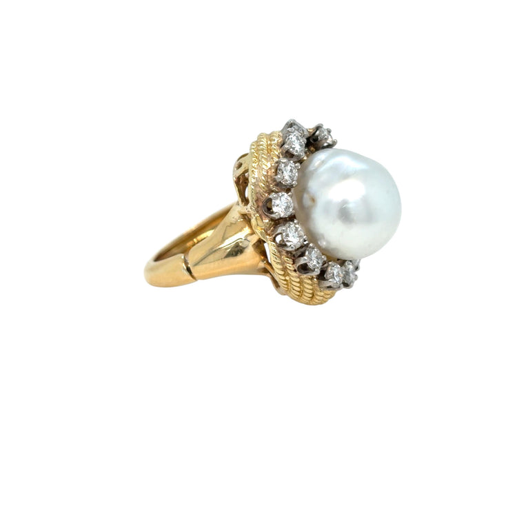 David Webb Yellow Gold South Sea Pearl  Diamond Turban Ring