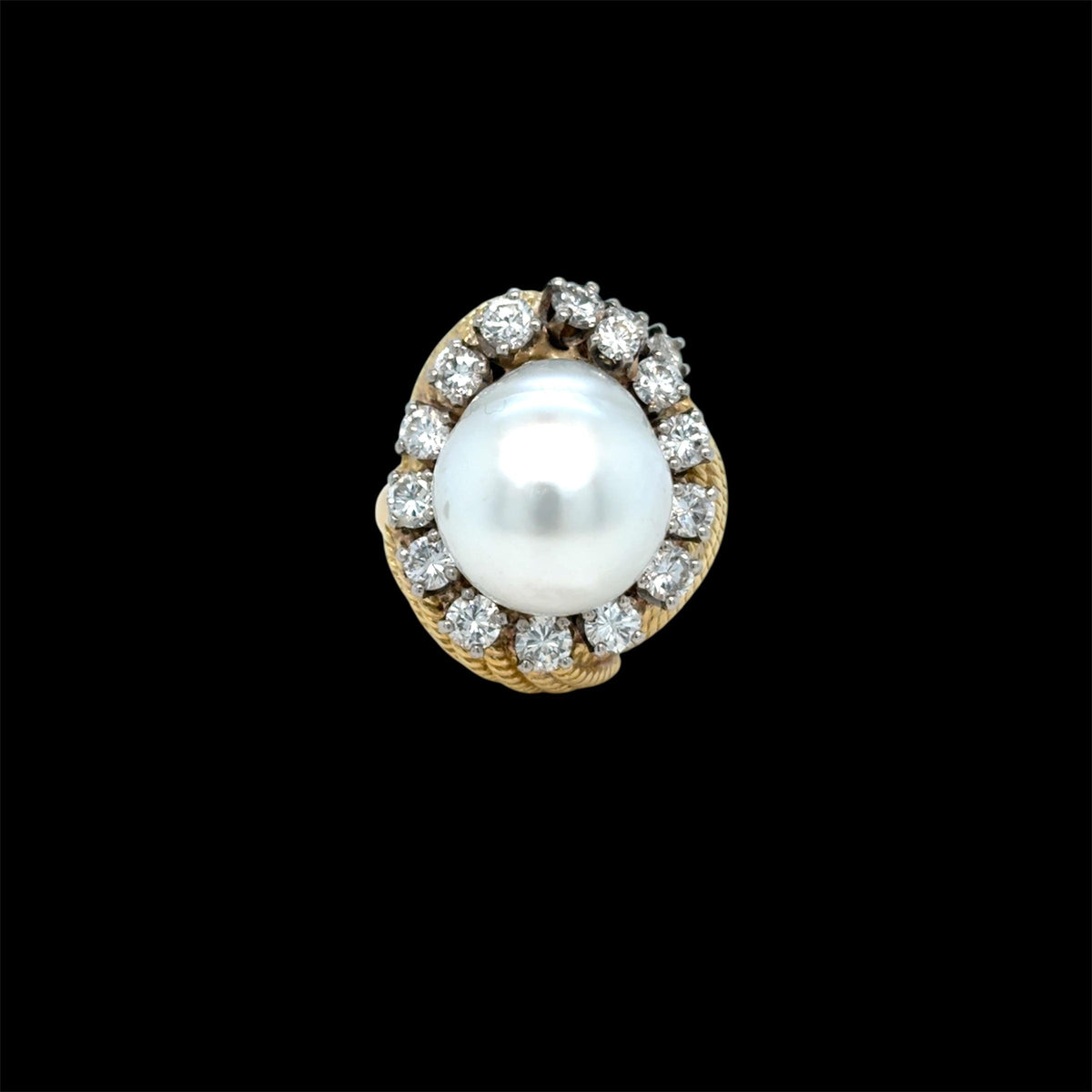 David Webb Yellow Gold South Sea Pearl  Diamond Turban Ring