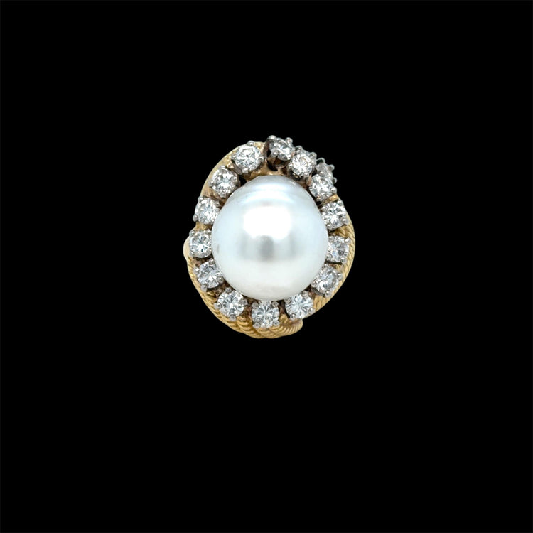 David Webb Yellow Gold South Sea Pearl  Diamond Turban Ring