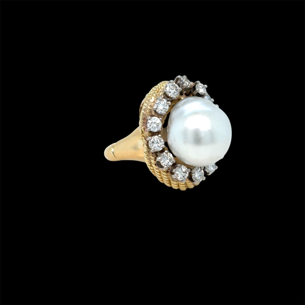 David Webb Yellow Gold South Sea Pearl  Diamond Turban Ring