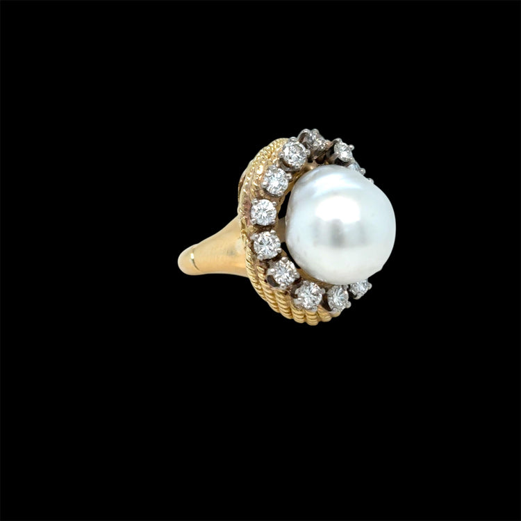 David Webb Yellow Gold South Sea Pearl  Diamond Turban Ring