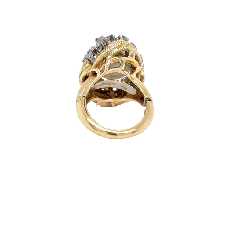 David Webb Yellow Gold South Sea Pearl  Diamond Turban Ring