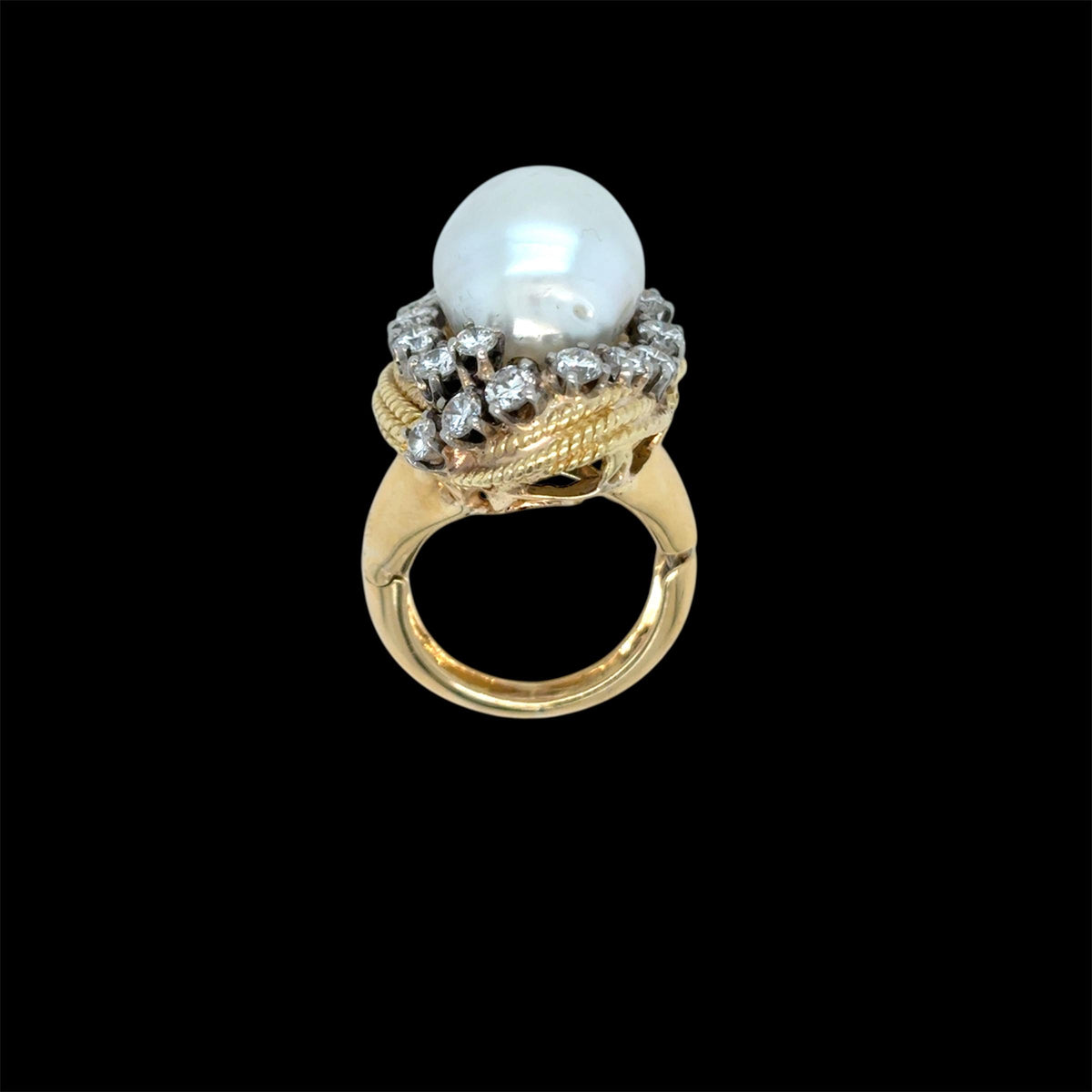 David Webb Yellow Gold South Sea Pearl  Diamond Turban Ring