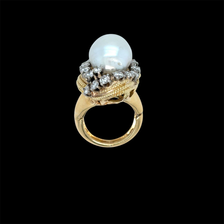 David Webb Yellow Gold South Sea Pearl  Diamond Turban Ring