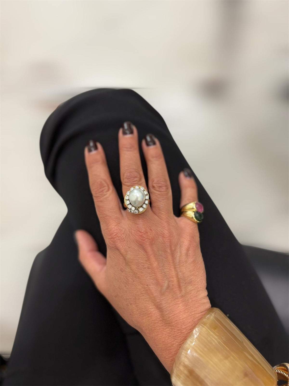 David Webb Yellow Gold South Sea Pearl  Diamond Turban Ring