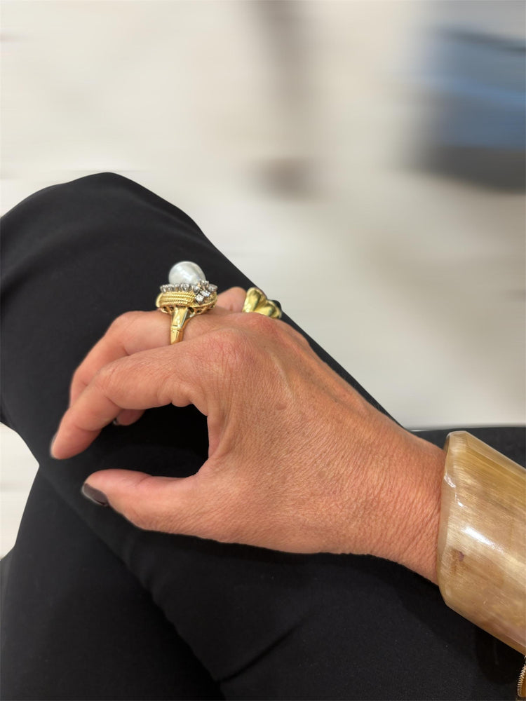 David Webb Yellow Gold South Sea Pearl  Diamond Turban Ring