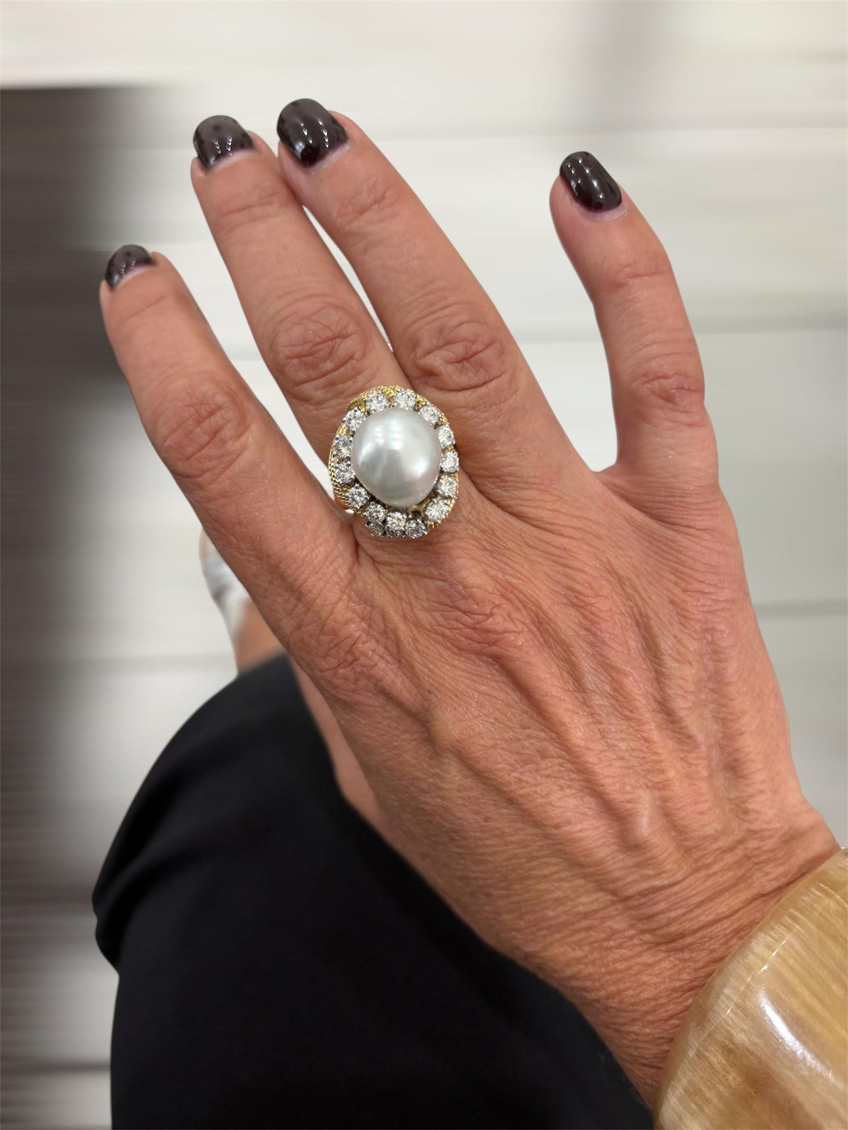 David Webb Yellow Gold South Sea Pearl  Diamond Turban Ring
