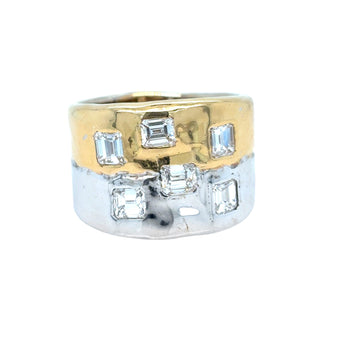 Emerald cut Diamond yellow and white Gold Faraone band Ring