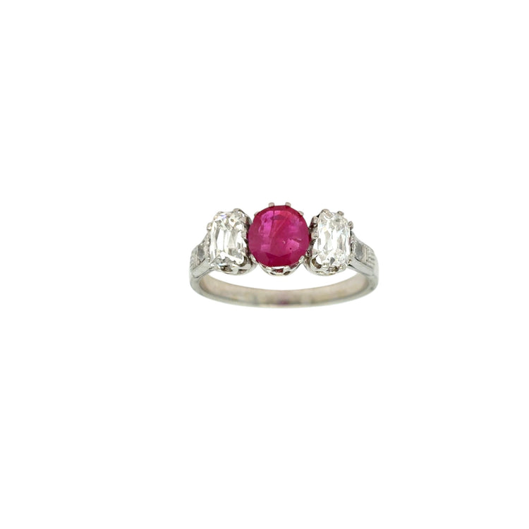 Art Deco Certified Unheated Burmese Ruby Diamond Gold Ring