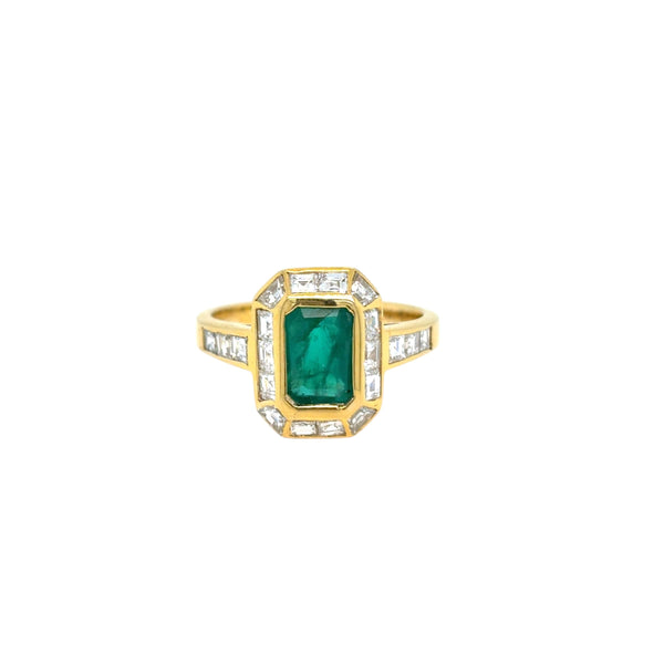 Retro Emerald Diamond Engagement Ring