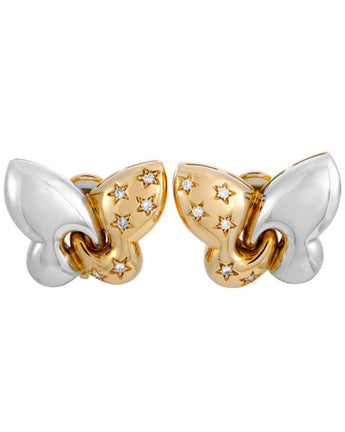 Bulgari Farfalle Diamond White and Yellow Gold Butterfly Clip-On Earrings
