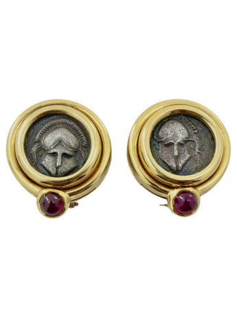 Bulgari Monete Ruby Gold Rare Ancient Silver Coin Earrings