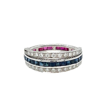 Art Deco Flip Over Ruby Sapphire Diamond Eternity Ring