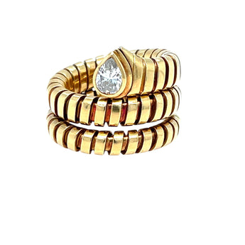Bulgari Tubogas Serpenti Diamond 18k Yellow Gold 3-Row Ring
