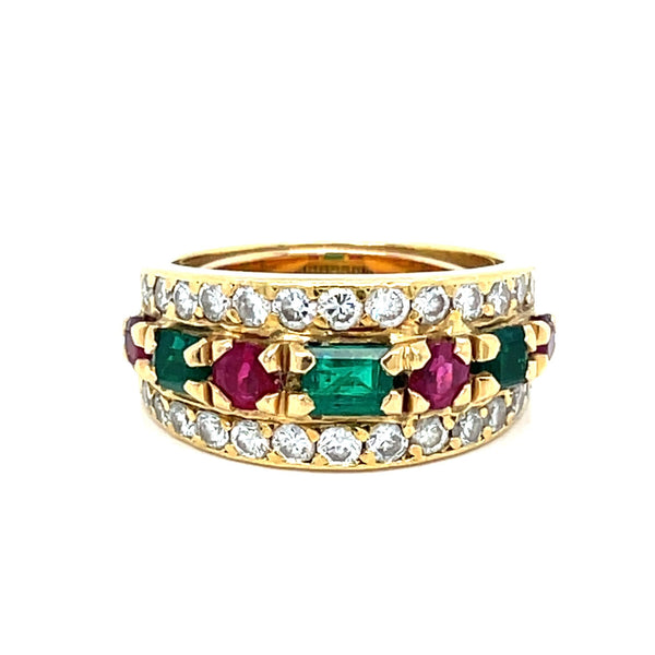 Van Cleef & Arpels French Ruby Emerald & Diamond Cocktail Ring
