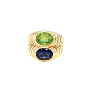 Bulgari Doppio Baccellato Blue Iolite & Peridot Gold Ring