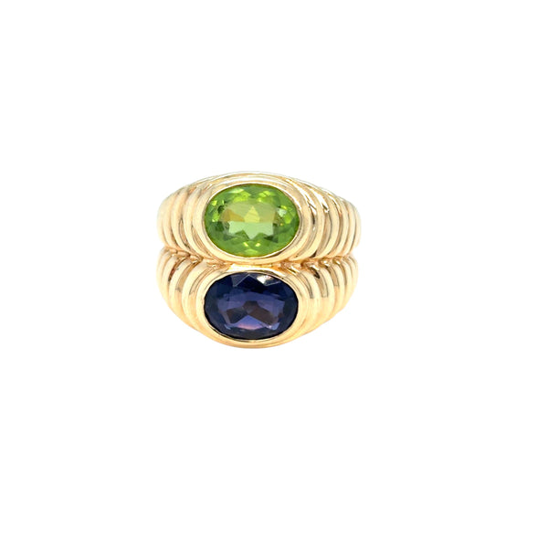 Bulgari Doppio Baccellato Blue Iolite & Peridot Gold Ring