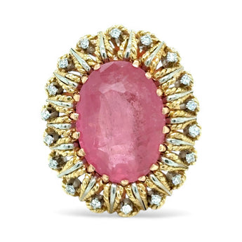 Vintage 12 Carat Natural Rubelite Diamond Cocktail Ring