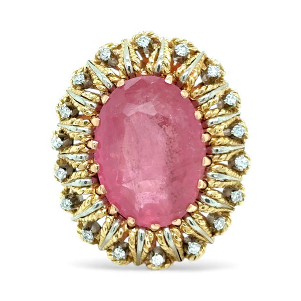 Vintage 12 Carat Natural Rubelite Diamond Cocktail Ring