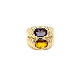 Bulgari Doppio Baccellato Citrine & Amethyst Gold Ring