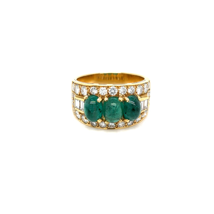 Bulgari Emerald Diamond Trombino Gold ring, CA. 1970s