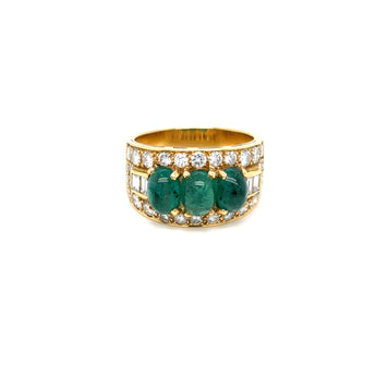 Bulgari Emerald Diamond Trombino Gold ring, CA. 1970s