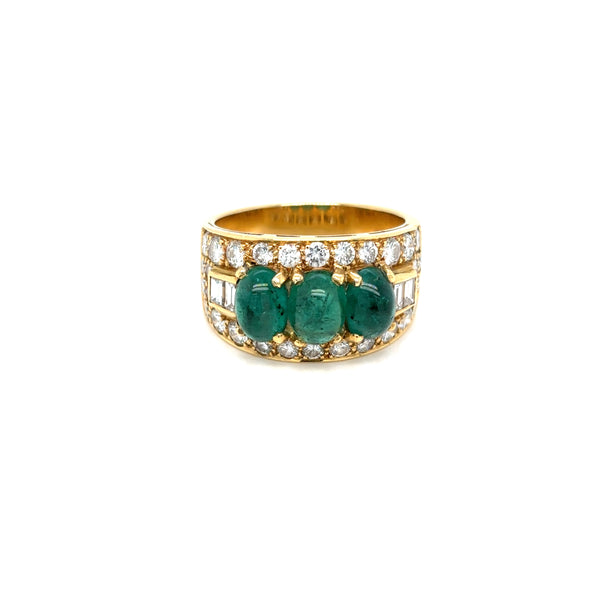 Bulgari Emerald Diamond Trombino Gold ring, CA. 1970s