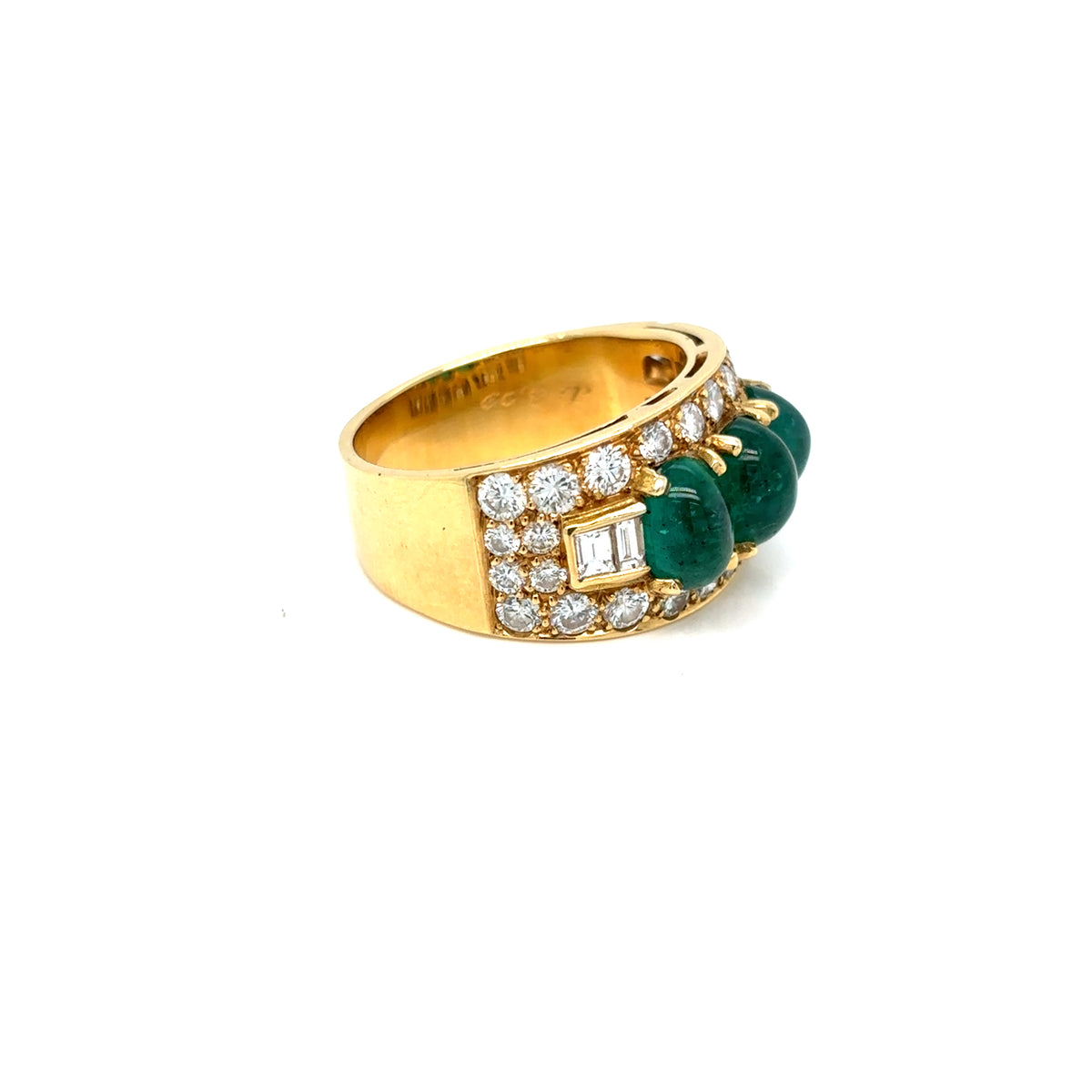Bulgari Emerald Diamond Trombino Gold ring, CA. 1970s