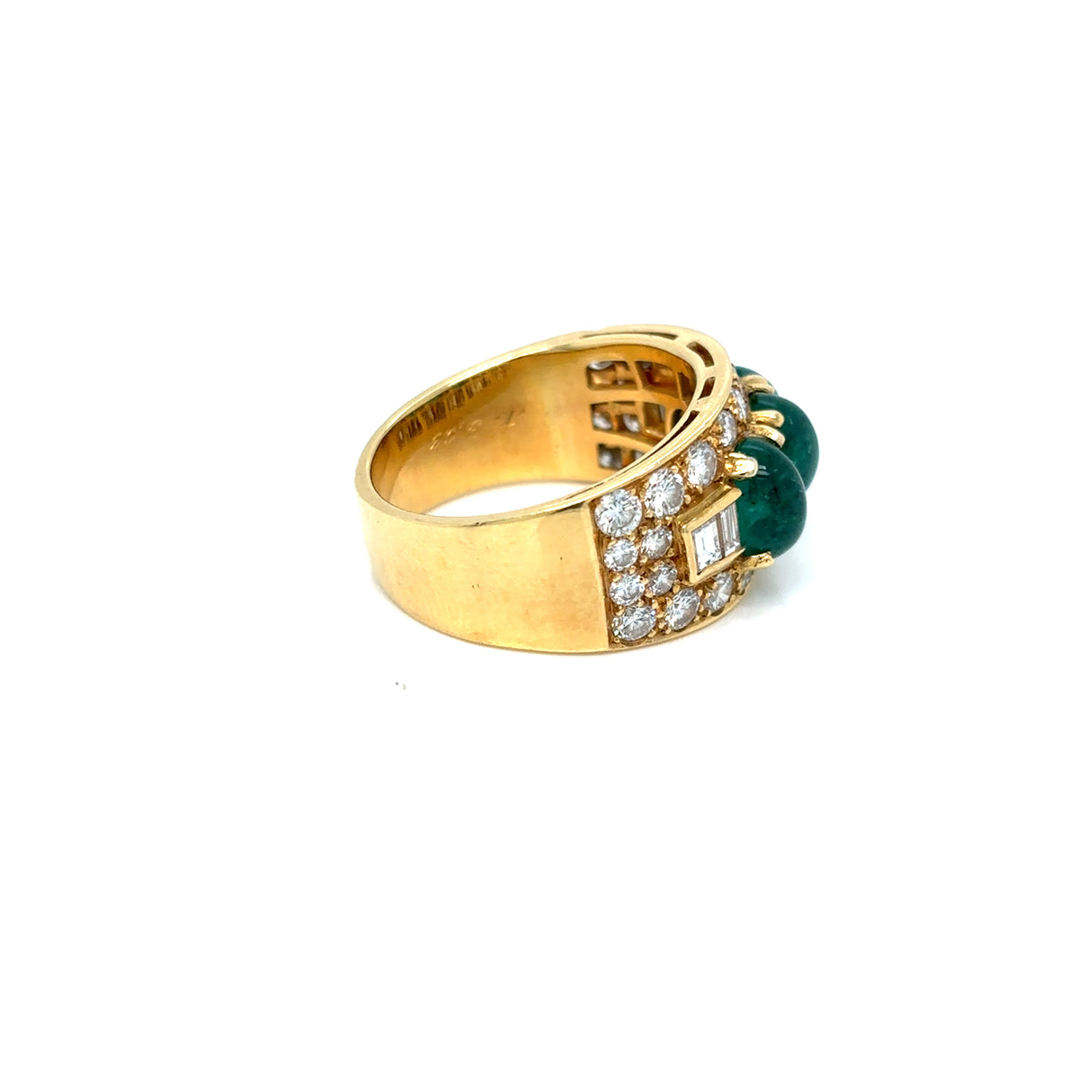 Bulgari Emerald Diamond Trombino Gold ring, CA. 1970s