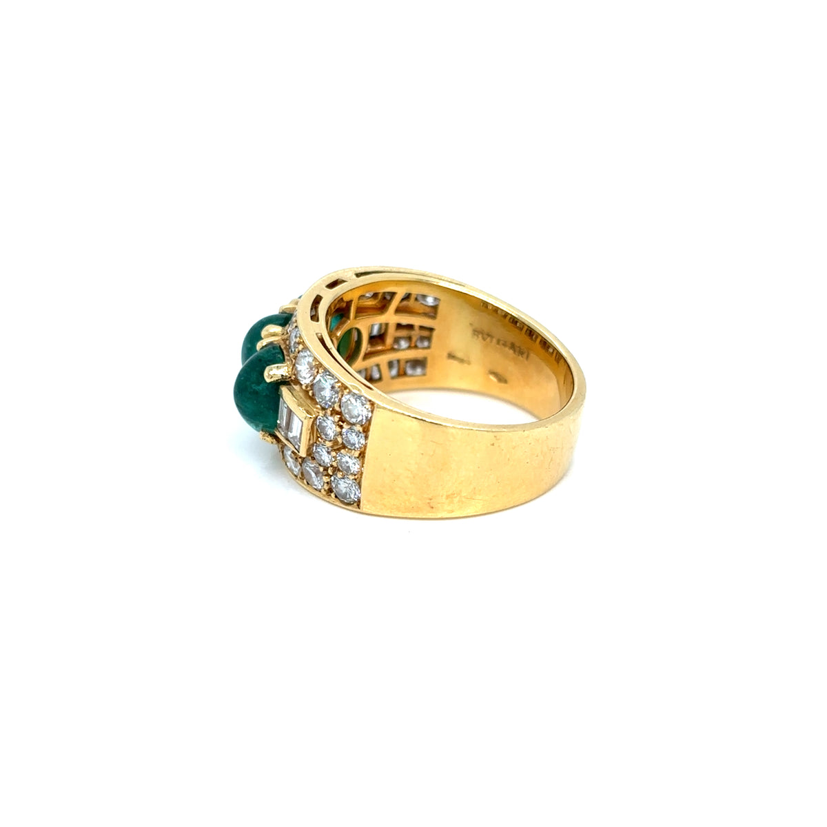 Bulgari Emerald Diamond Trombino Gold ring, CA. 1970s